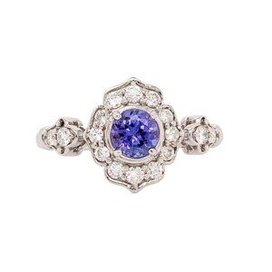 Tanzanite Ring in Solid 14K White Gold with Earth-Mined Diamond Accents